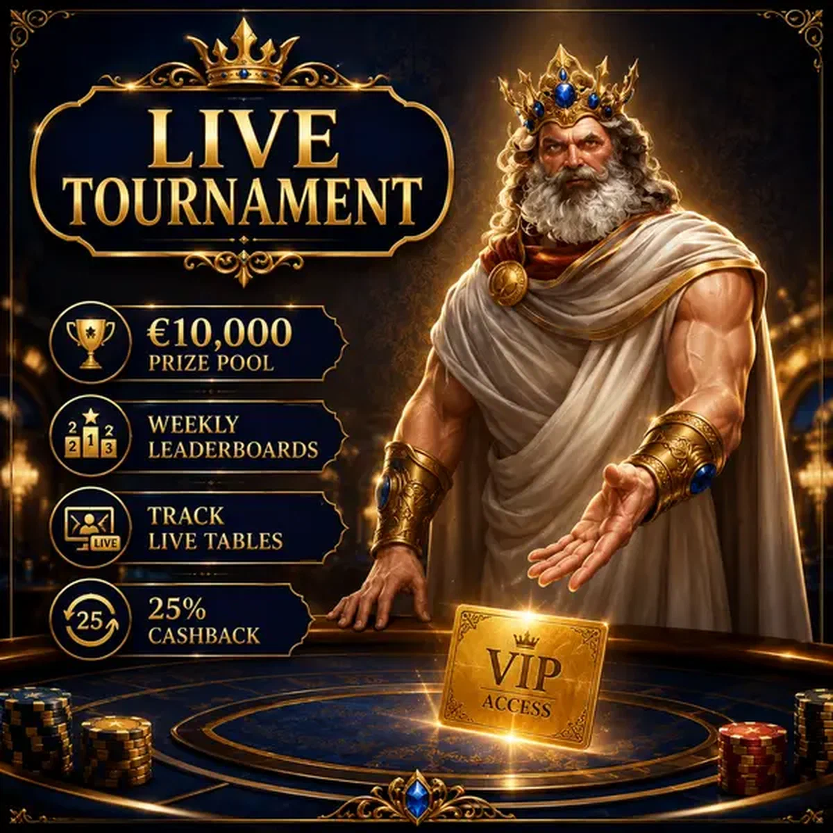 The Sovereign indica i tavoli del live casino con carte VIP dorate e premi dei tornei