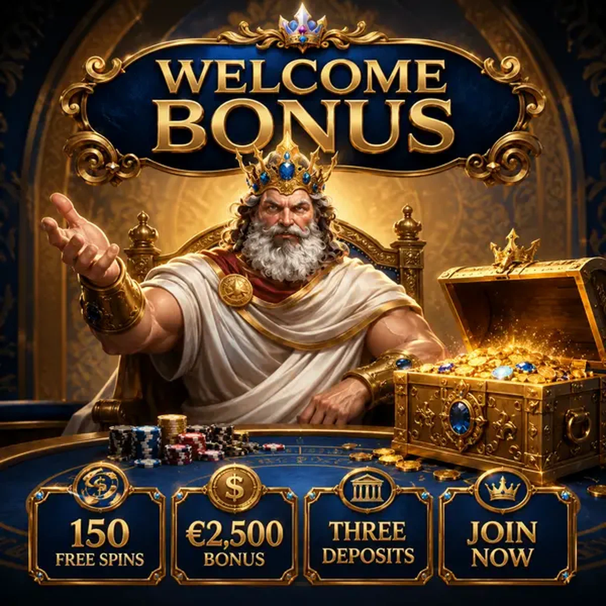 Il Sovrano presenta il forziere del bonus di benvenuto Sava Spin pieno di monete d'oro
