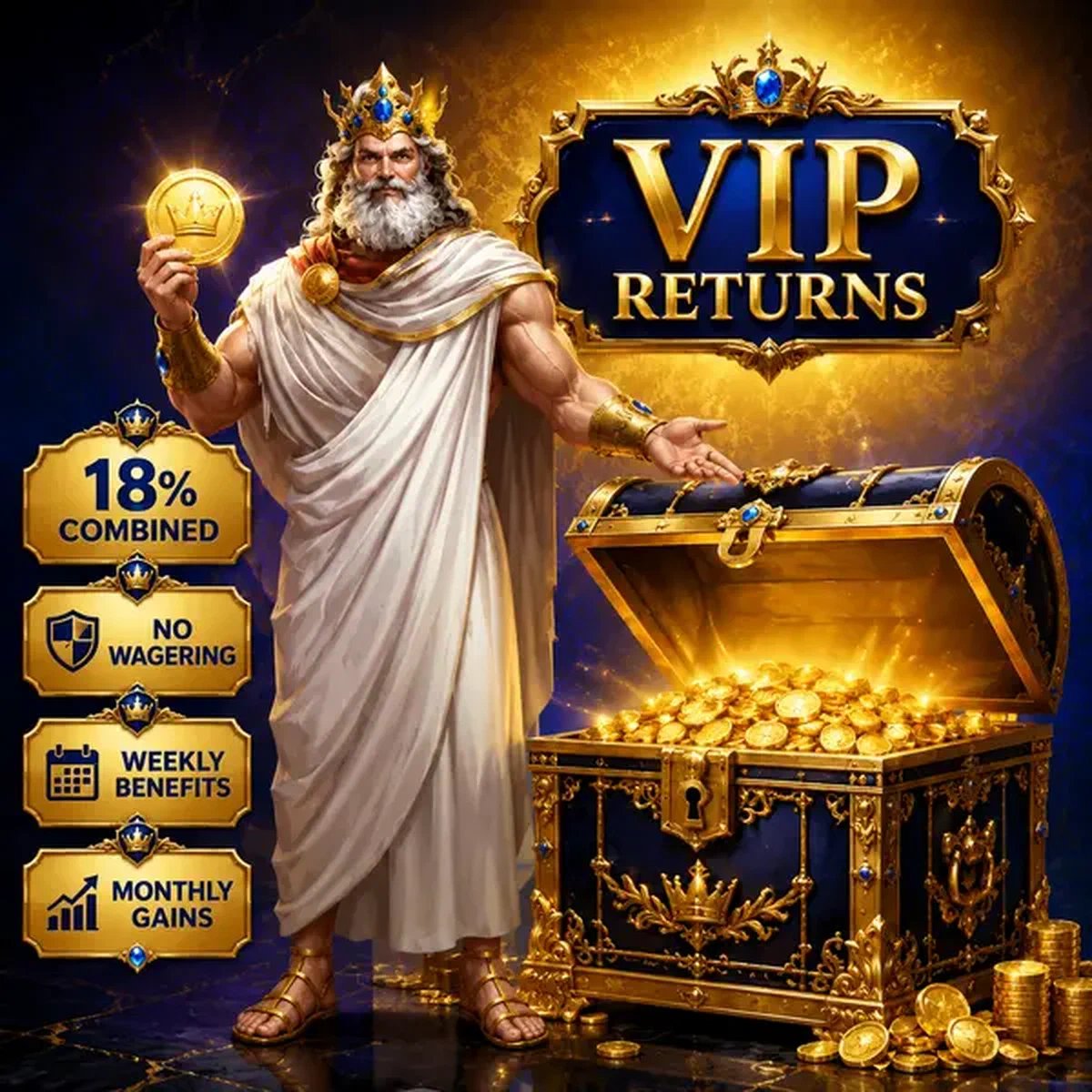 Il Sovrano mostra con orgoglio i premi VIP presso il Casinò VIP Rakeback and Cashback Stack