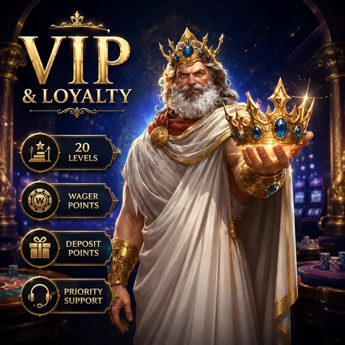 Figura regale che presenta corona VIP all'ingresso del programma fedeltà Sava Spin